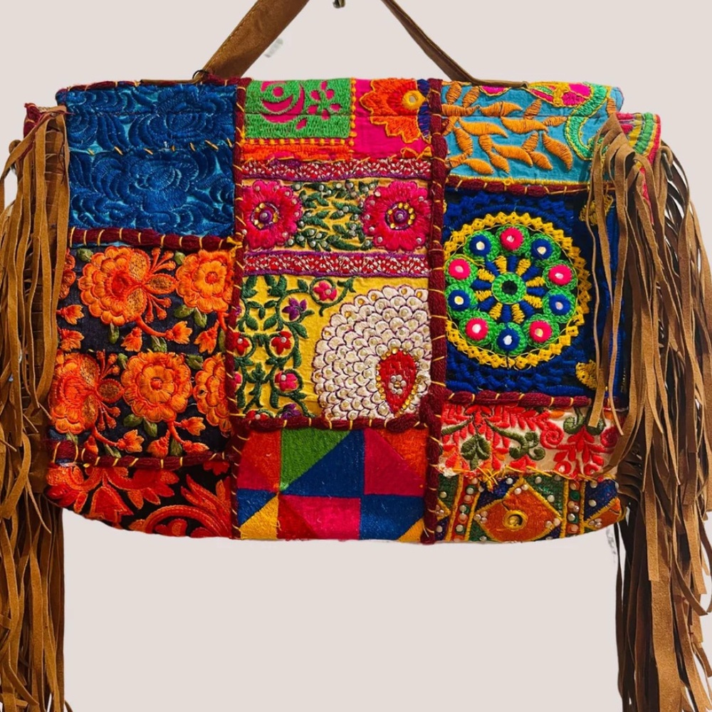 Colorful Patchwork Fringe Bag - image 2